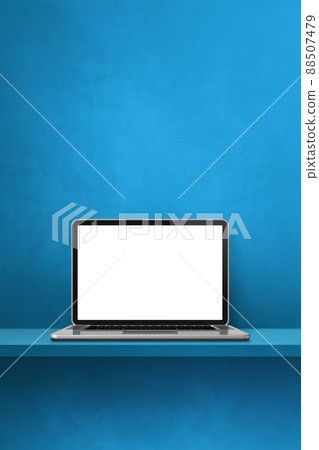 Laptop computer on blue shelf. Vertical background Laptop computer on blue shelf. Vertical background 88507479