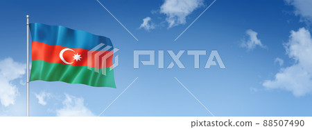 Azerbaijani flag isolated on a blue sky. Horizontal banner Azerbaijani flag isolated on a blue sky. Horizontal banner 88507490