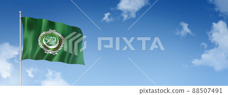 Arab League flag isolated on a blue sky. Horizontal banner Arab League flag isolated on a blue sky. Horizontal banner 88507491