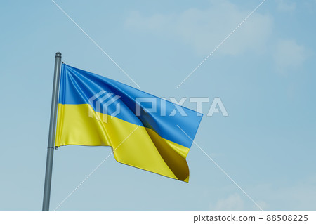 Ukraine flag on the blue sky . 3d rendering. Ukraine flag on the blue sky . 3d rendering. 88508225