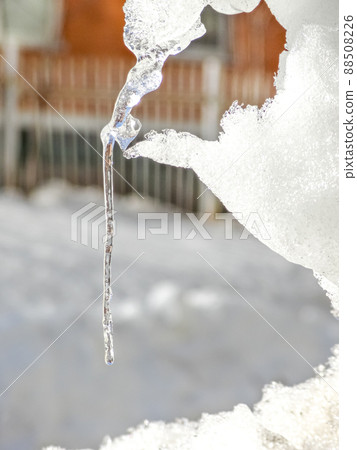 Clear icicle on a sunny day in the spring. Clear icicle on a sunny day in the spring. 88508226