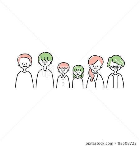 Illustration of the upper body of a three-generation family Illustration of the upper body of a three-generation family 88508722