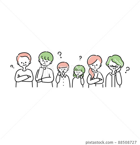 Illustration of the upper body of a three-generation family thinking Illustration of the upper body of a three-generation family thinking 88508727