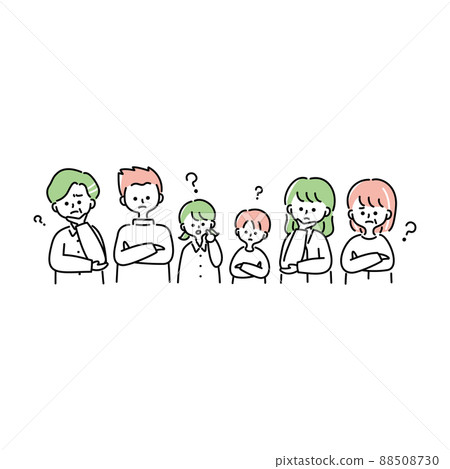 Illustration of the upper body of a three-generation family thinking Illustration of the upper body of a three-generation family thinking 88508730