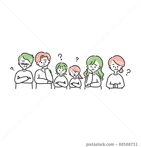 Illustration of the upper body of a three-generation family thinking Illustration of the upper body of a three-generation family thinking 88508731