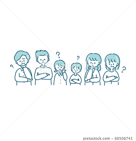 Illustration of the upper body of a three-generation family thinking Illustration of the upper body of a three-generation family thinking 88508741
