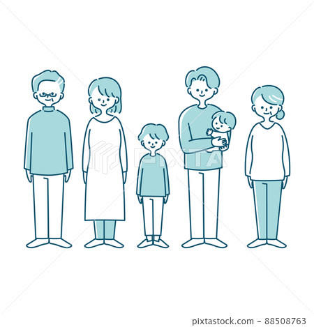 Illustration of a three-generation family standing facing the front Illustration of a three-generation family standing facing the front 88508763