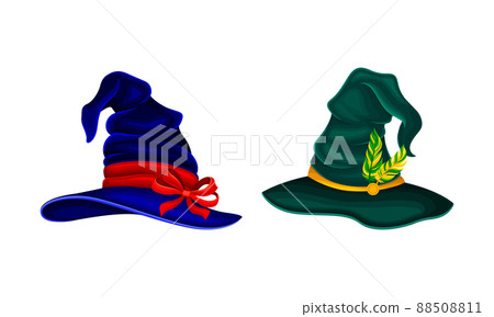 Set of witch hats. Magician, wizard, sorcerer or mage costume element cartoon vector illustration 88508811