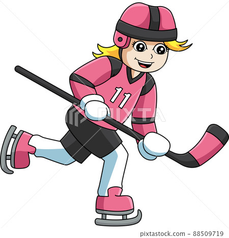 Girl Playing Hockey Cartoon Colored Clipart - Stock Illustration ...