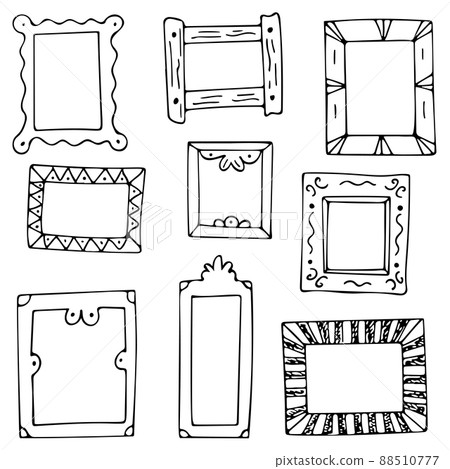 Set of hand drawn doodle frames, squares, vector borders design elements. 88510777