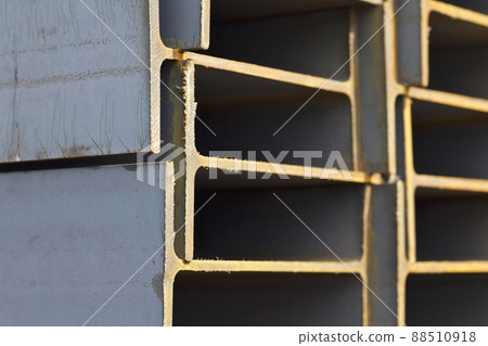 Metal profile beam in packs at the warehouse of metal products Metal profile beam in packs at the warehouse of metal products 88510918