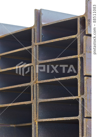 Metal profile beam in packs at the warehouse of metal products 88511083