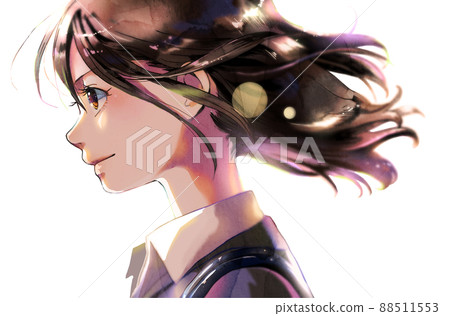 Profile of a working adult female illustration person alone, no season, no background, backlit 88511553