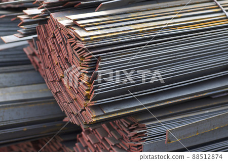 Metal profile strip in packs at the warehouse of metal products 88512874