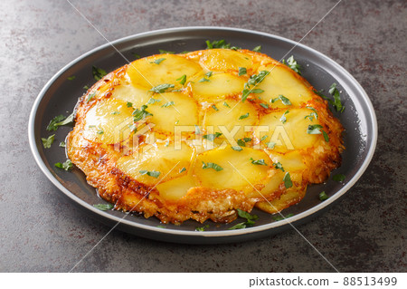 Pan haggerty is a simple one pot, stove top dish made with potatoes, onion and cheese closeup in the plate. Horizontal Pan haggerty is a simple one pot, stove top dish made with potatoes, onion and cheese closeup in the plate. Horizontal 88513499