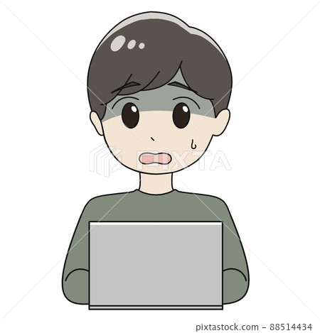 A shocked man working on a computer - Stock Illustration [88514434] - PIXTA