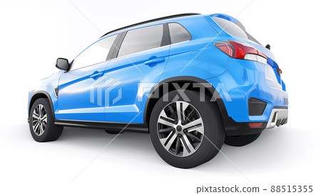Blue compact urban SUV on a white uniform background with a blank body for your design. 3d rendering. 88515355