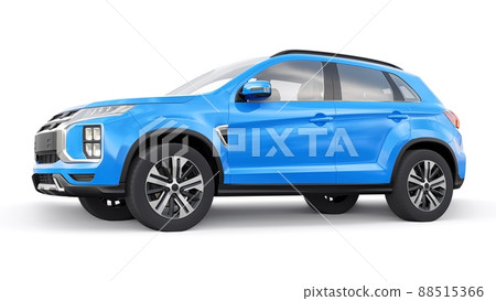 Blue compact urban SUV on a white uniform background with a blank body for your design. 3d rendering. 88515366