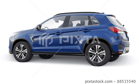 Blue compact urban SUV on a white uniform background with a blank body for your design. 3d rendering. Blue compact urban SUV on a white uniform background with a blank body for your design. 3d rendering. 88515540