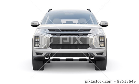 Gray compact urban SUV on a white uniform background with a blank body for your design. 3d rendering. 88515649
