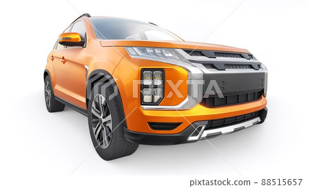 Orange compact urban SUV on a white uniform background with a blank body for your design. 3d rendering. 88515657