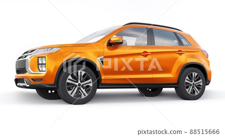 Orange compact urban SUV on a white uniform background with a blank body for your design. 3d rendering. 88515666