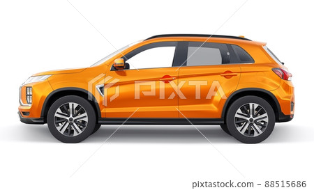 Orange compact urban SUV on a white uniform background with a blank body for your design. 3d rendering. 88515686