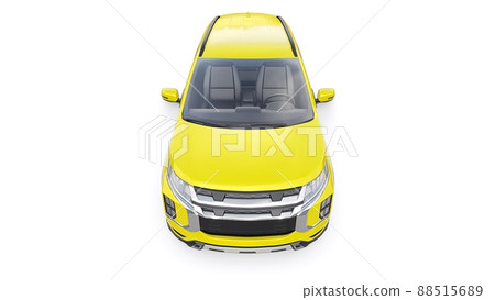 Yellow compact urban SUV on a white uniform background with a blank body for your design. 3d rendering. Yellow compact urban SUV on a white uniform background with a blank body for your design. 3d rendering. 88515689