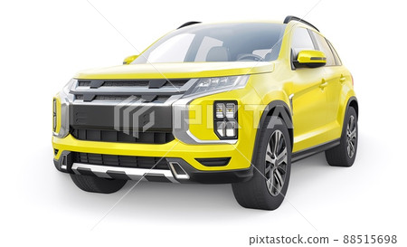 Yellow compact urban SUV on a white uniform background with a blank body for your design. 3d rendering. 88515698