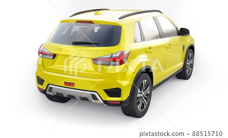 Yellow compact urban SUV on a white uniform background with a blank body for your design. 3d rendering. Yellow compact urban SUV on a white uniform background with a blank body for your design. 3d rendering. 88515710