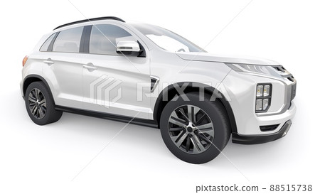 White compact urban SUV on a white uniform background with a blank body for your design. 3d rendering. 88515738