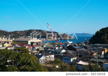 Hibi cityscape and Seto Inland Sea seen from Kannonin, Tamano City, Okayama Prefecture 88518038