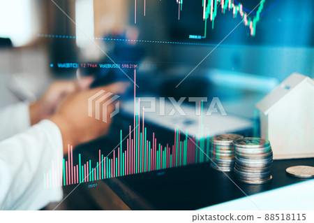 double exposure Working on a computer and graphing cryptocurrencies double exposure Working on a computer and graphing cryptocurrencies 88518115