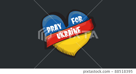 Pray for Ukraine banner with text and heart concept vector illustration. Pray Ukraine concept poster design Pray for Ukraine banner with text and heart concept vector illustration. Pray Ukraine concept poster design 88518395