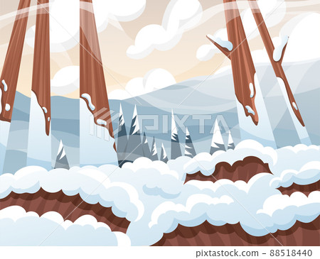 Winter forest vector cartoon landscape. Nature background. Winter forest vector cartoon landscape. Nature background. 88518440