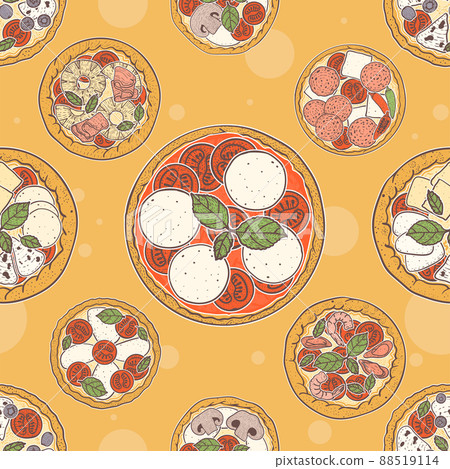 Pizza seamless pattern on yellow background Pizza seamless pattern on yellow background 88519114