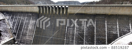 Panorama of dam wall of a reservoir from land side, stitched high resolution Panorama of dam wall of a reservoir from land side, stitched high resolution 88519287