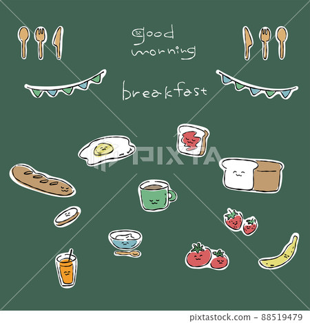 Blackboard chalk art style breakfast hand-drawn illustration material set (Western food) 88519479