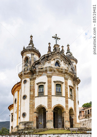Facade of historic baroque church in Ouro Preto 88519481