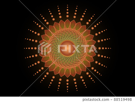 Sacred Geometry Mandala, Sun flower gold meditative circle icon, geometric radiant logo design, mystical religious wheel, Indian chakra concept, vector illustration isolated on black background Sacred Geometry Mandala, Sun flower gold meditative circle icon, geometric radiant logo design, mystical religious wheel, Indian chakra concept, vector illustration isolated on black background 88519498