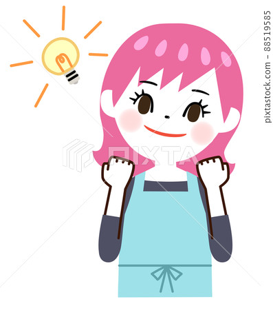Young woman in an apron doing a guts pose 88519585
