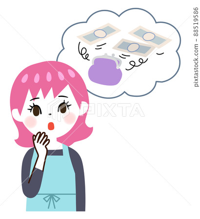A young woman in an apron worried about money 88519586