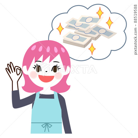 Young mom and money giving an OK sign 88519588