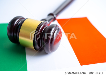 Italy flag with gavel for judge lawyer. Law and justice court concept. Italy flag with gavel for judge lawyer. Law and justice court concept. 88520311