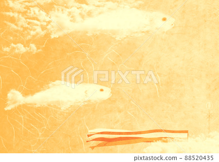 Japanese paper texture with foil, clouds like carp streamers and windsock Japanese style background illustration Sunset Japanese paper texture with foil, clouds like carp streamers and windsock Japanese style background illustration Sunset 88520435