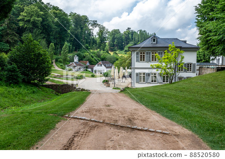 Village with old Buildings at Fuerstenlager Park during summer, Bensheim Auerbach, germany Village with old Buildings at Fuerstenlager Park during summer, Bensheim Auerbach, germany 88520580