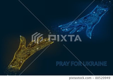 Pray for Ukraine concept. Save Ukraine and I Support Ukraine. Colors flag of ukraine. Polygonal low poly style illustration Pray for Ukraine concept. Save Ukraine and I Support Ukraine. Colors flag of ukraine. Polygonal low poly style illustration 88520949