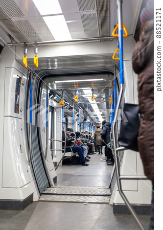 Perspective up view of subway car. Moscow metro. Perspective up view of subway car. Moscow metro. 88521171
