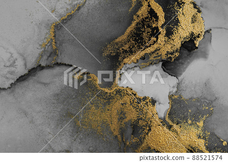 Dark gold abstract background of marble liquid ink art painting on paper . 88521574