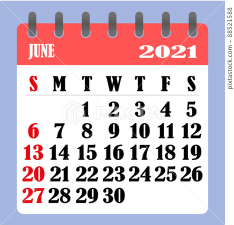 Letter calendar for June 2021. The week begins on Sunday. Time, planning and schedule concept. Flat design. Removable calendar for the month. Vector 88521588